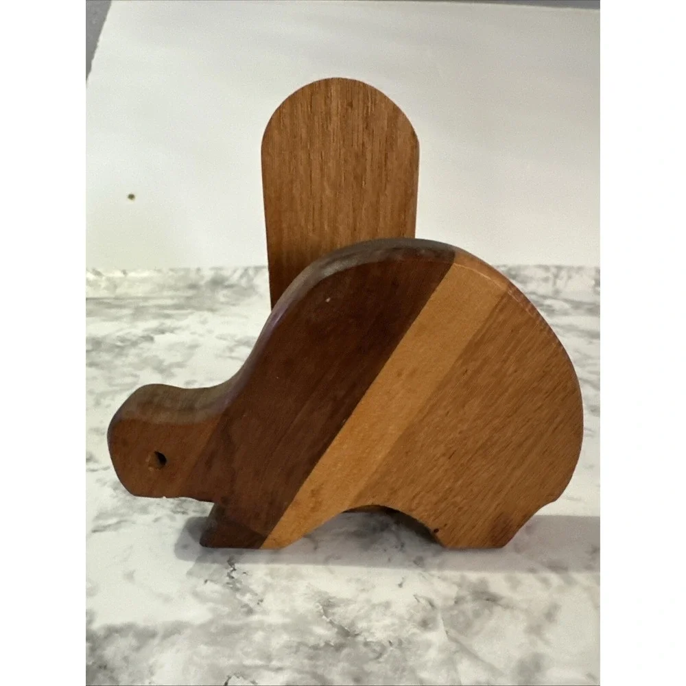 Turtle‎ Napkin Holder Wood Hand Carved MCM Vintage Decor